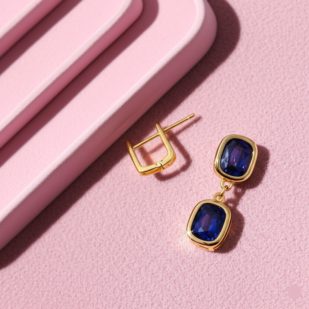 Women's luxury gold earrings (blue sapphire)