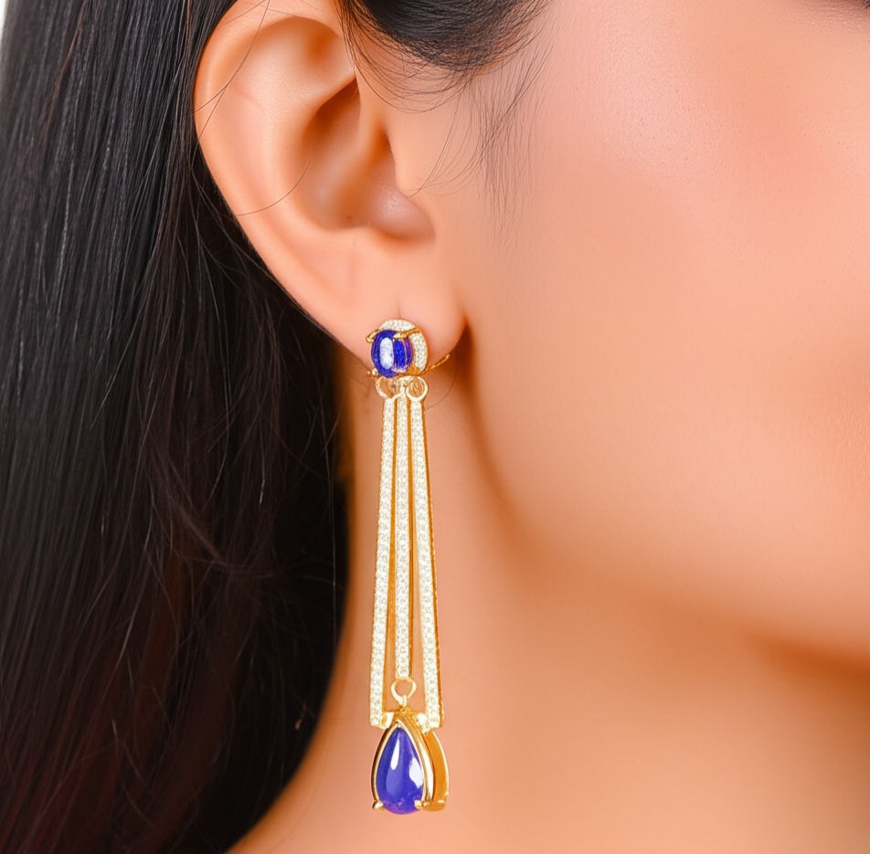 Women's luxury gold earrings (blue sapphire & Diamond)