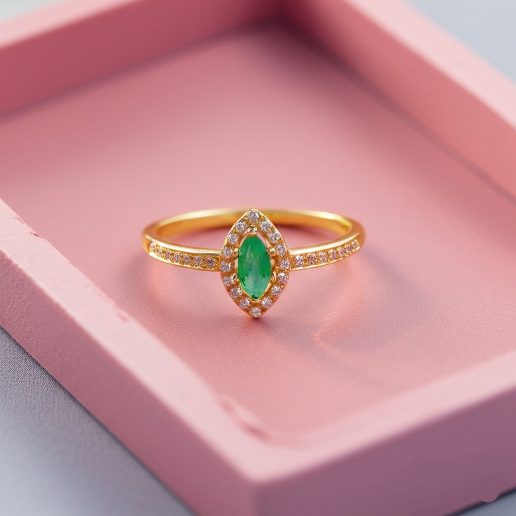 Women's luxury gold emerald and diamond Ring