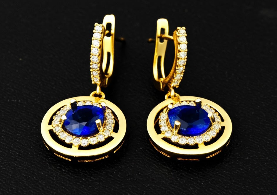 Women's luxury gold earrings (blue sapphire & Diamond)