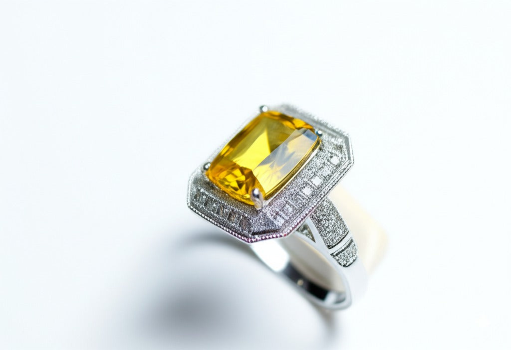 Men's luxury white gold yellow sapphire ring
