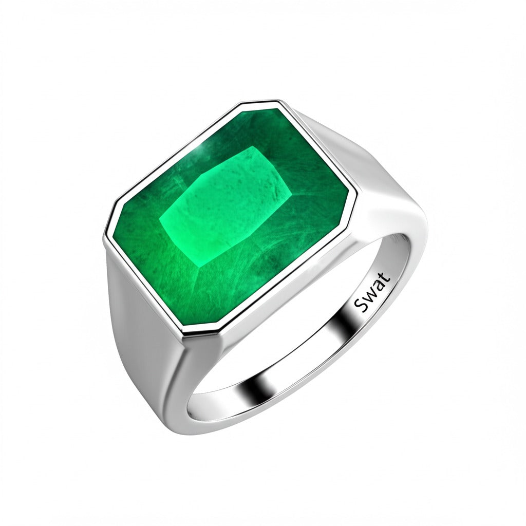 Men's luxury white gold emerald ring