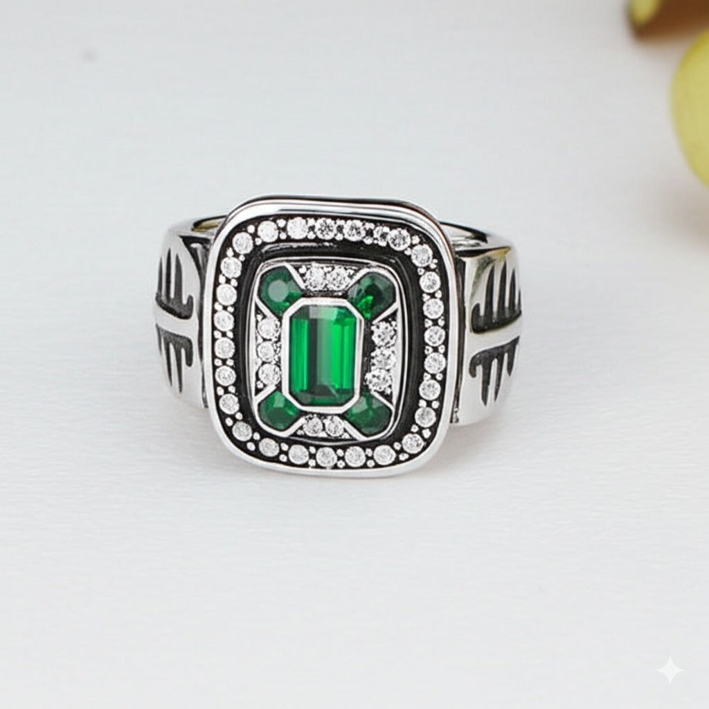 Men's luxury white gold emerald ring