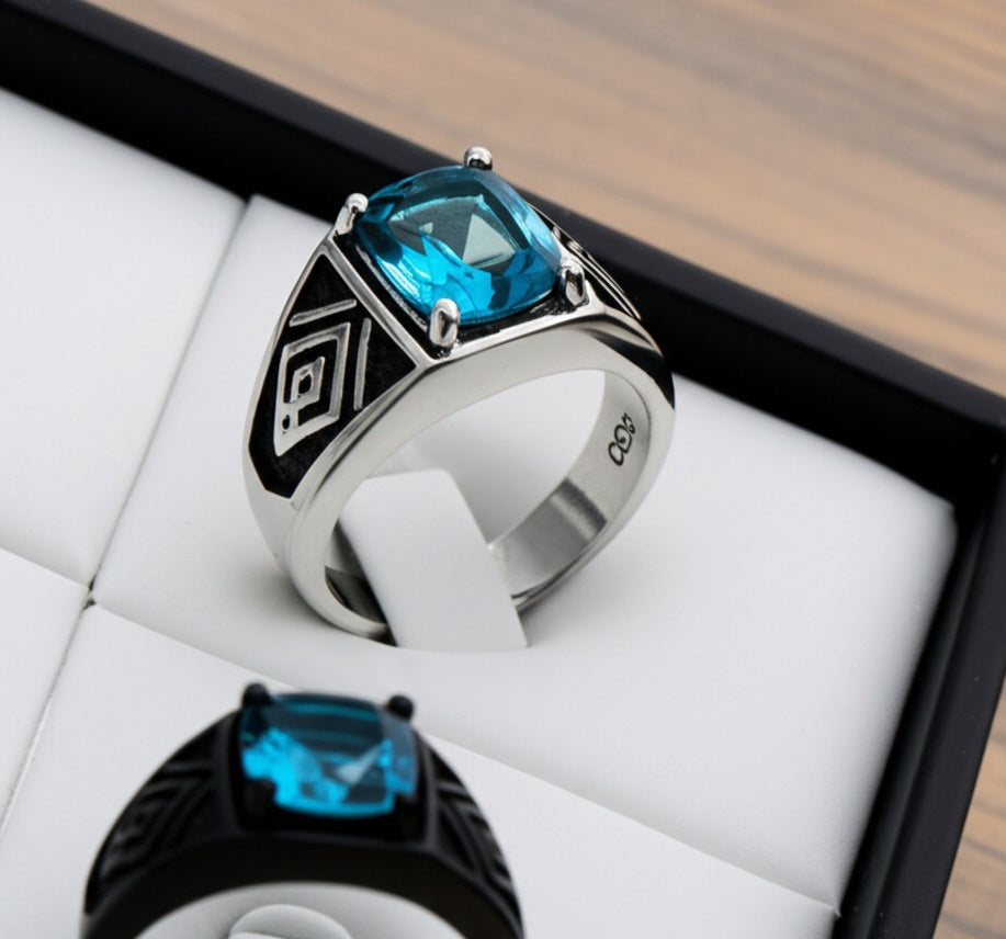Men's blue topaz ring