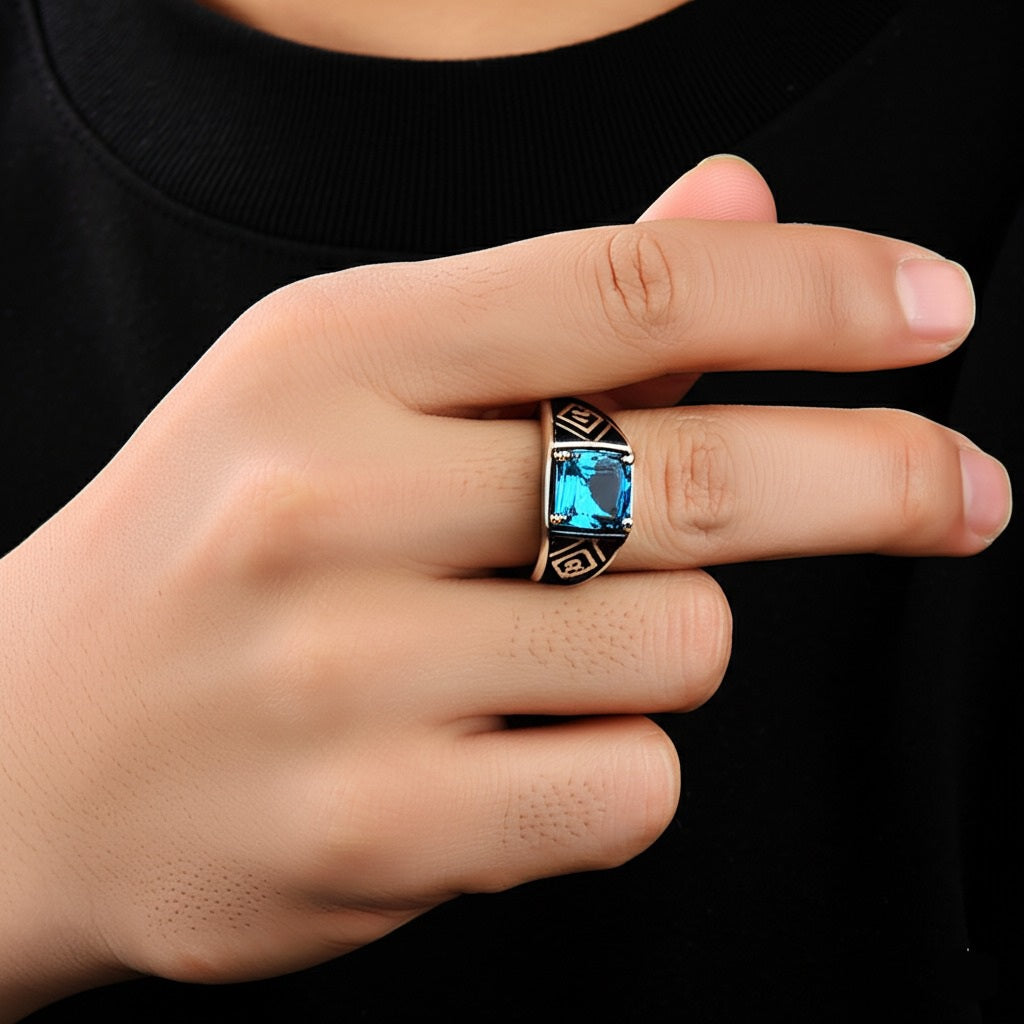 Men's blue topaz ring