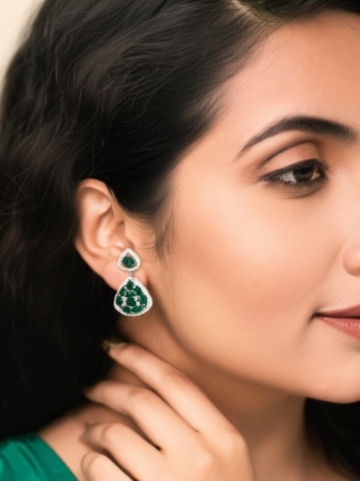 Women's green agate earrings (tops)