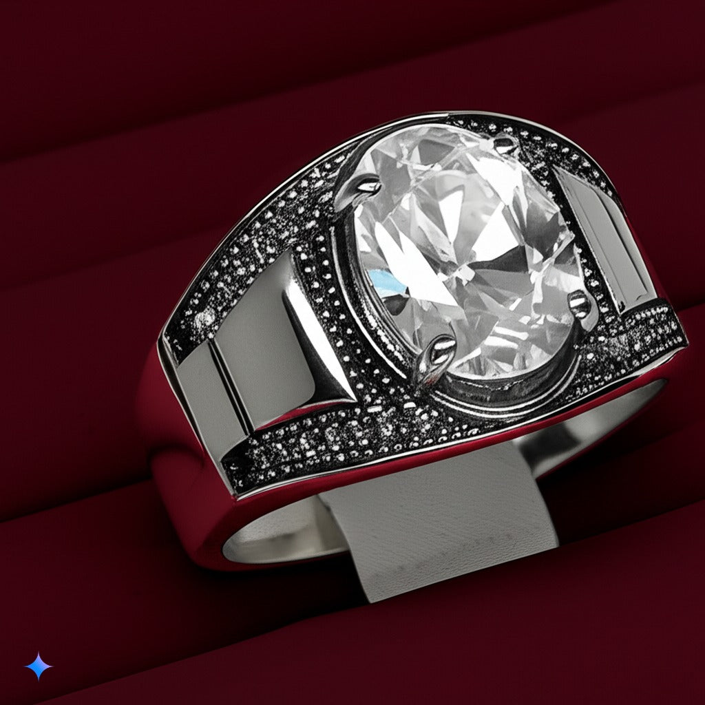 White topaz men's ring