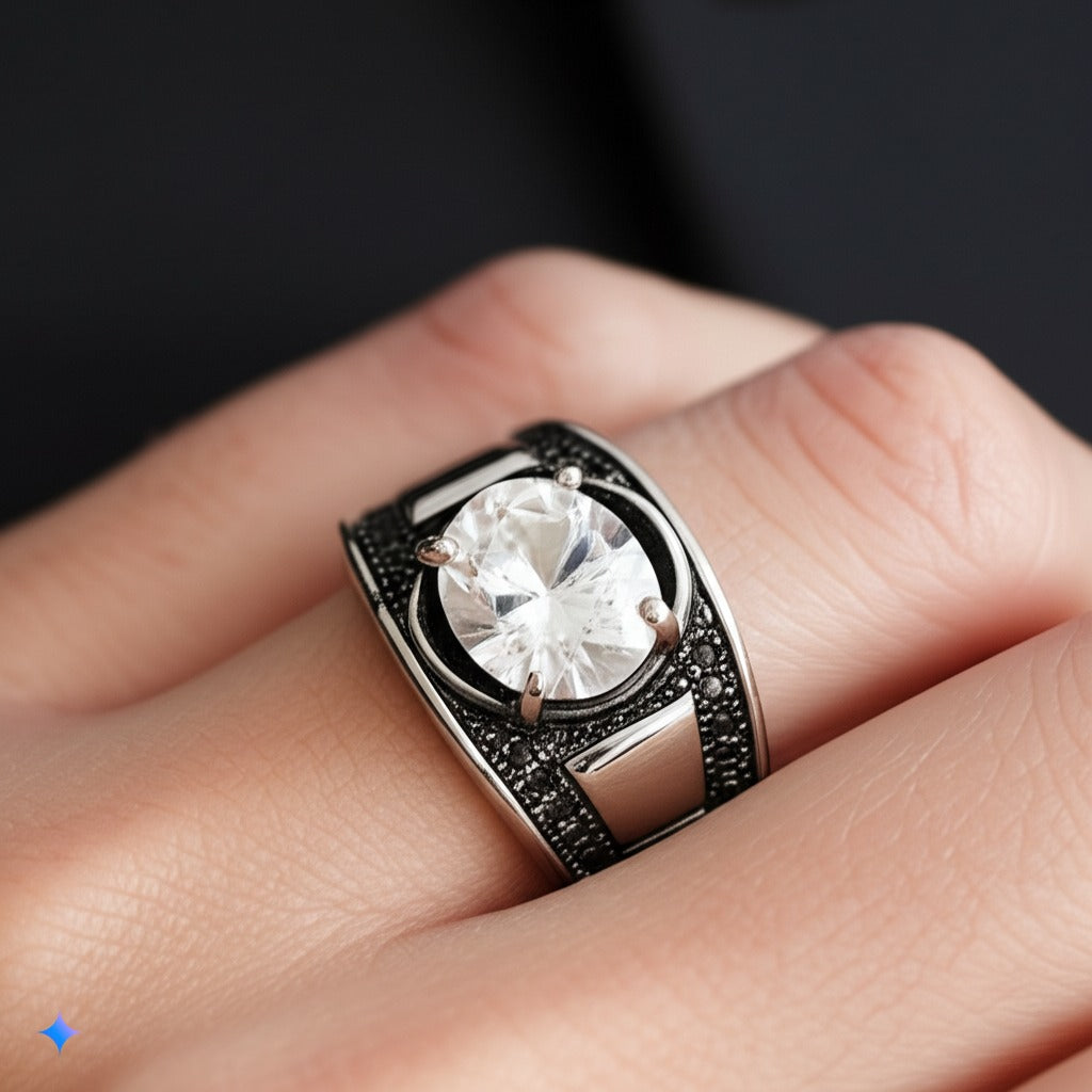 White topaz men's ring