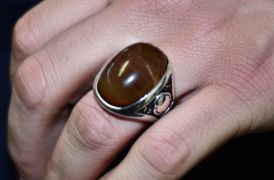 Cat's eye tourmaline men's ring