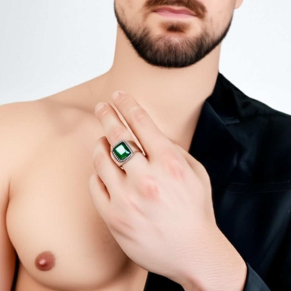 Men's green agate ring