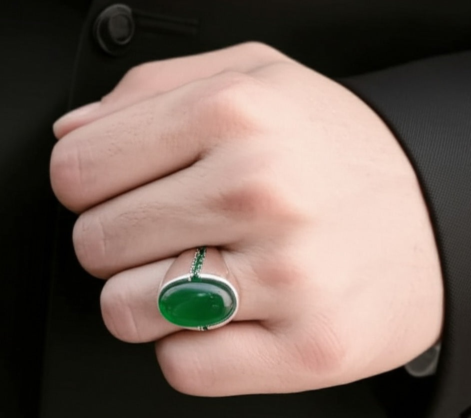 Men's green agate ring