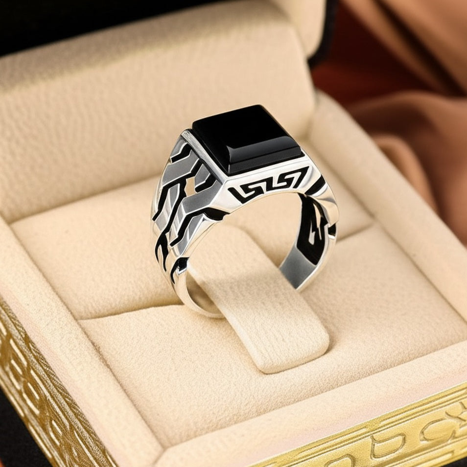 Men's Black Agate Ring