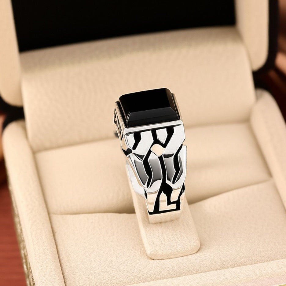 Men's Black Agate Ring