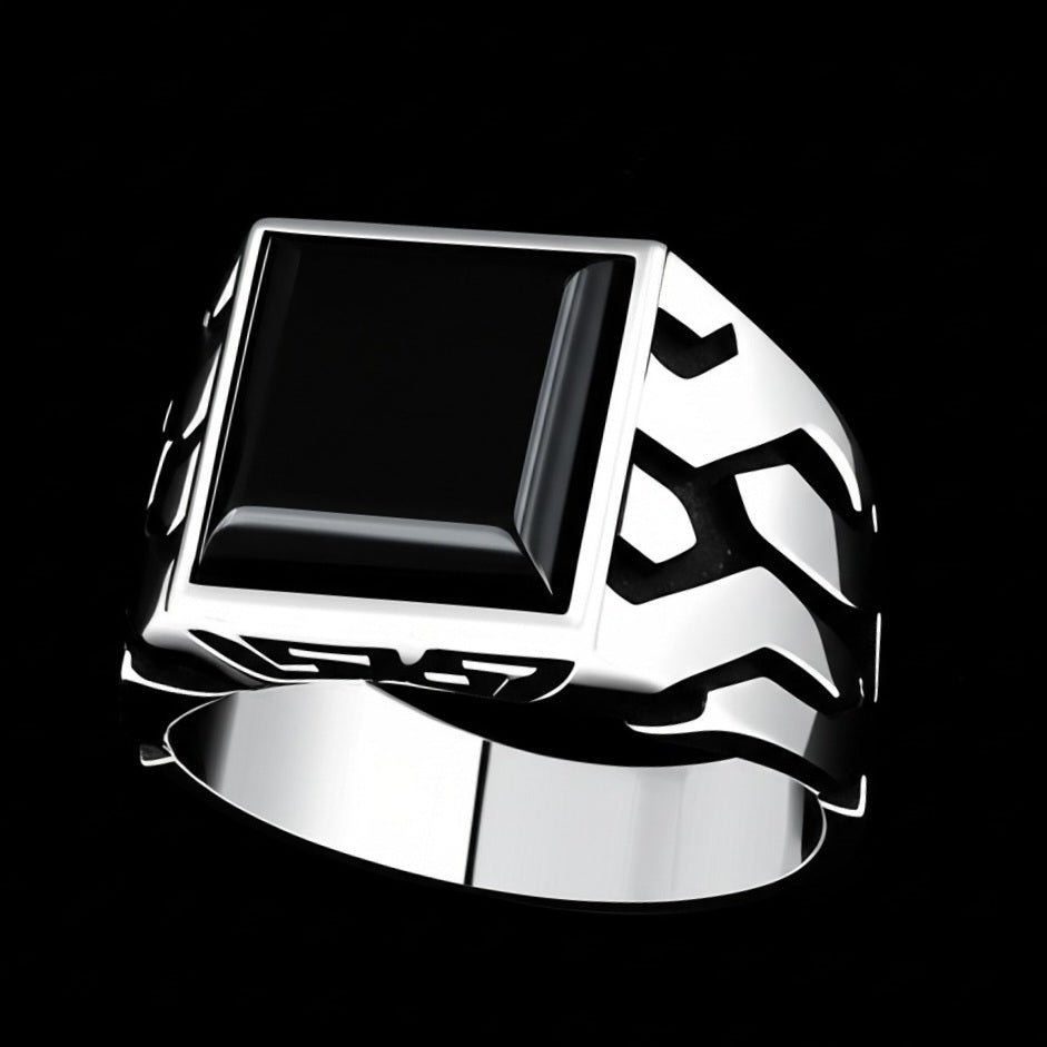 Men's Black Agate Ring