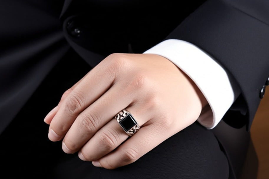 Men's Black Agate Ring