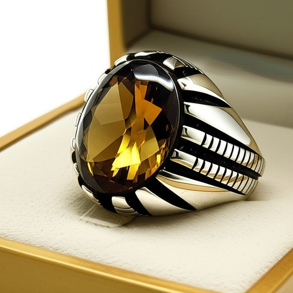Men's golden topaz ring