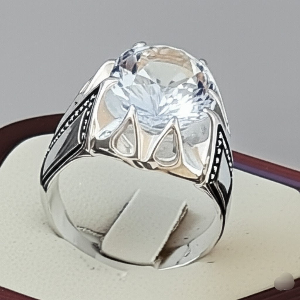 White topaz men's ring