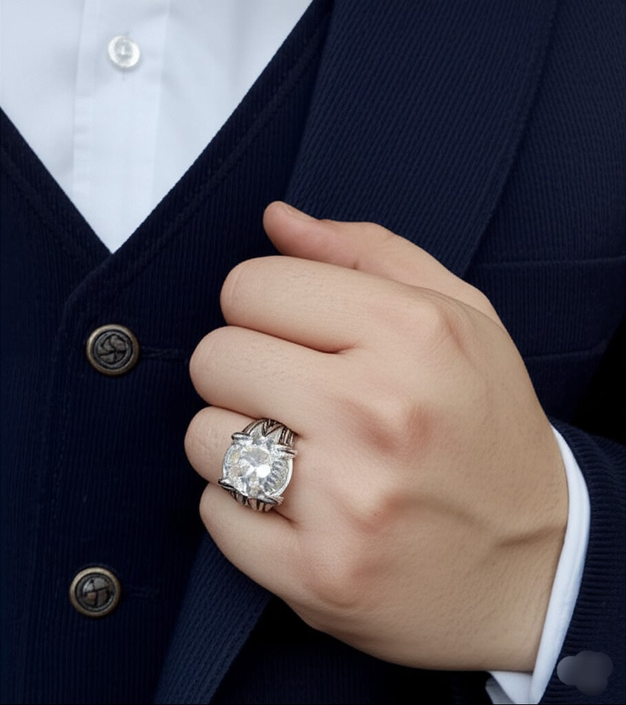 White topaz men's ring