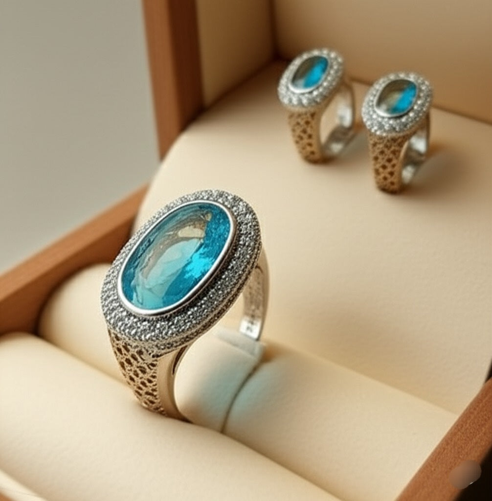 blue topaz couple rings