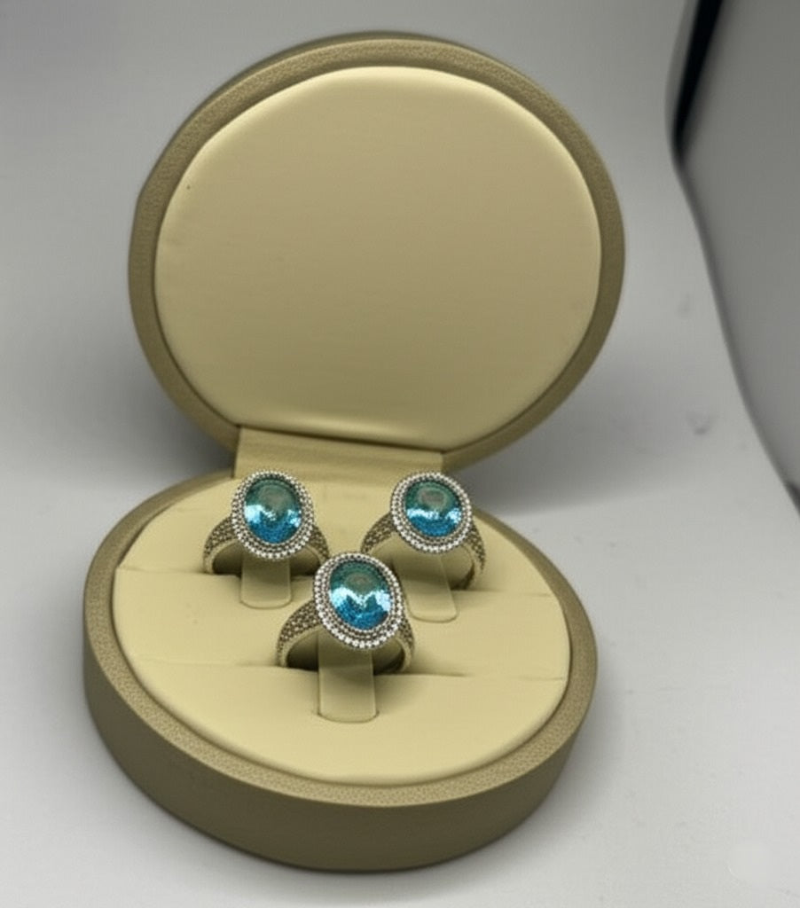 blue topaz couple rings