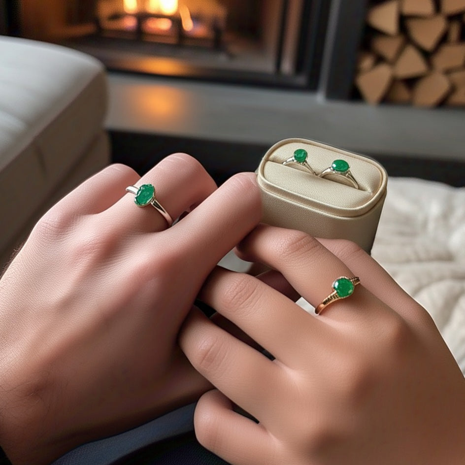 Emerald rings for couple