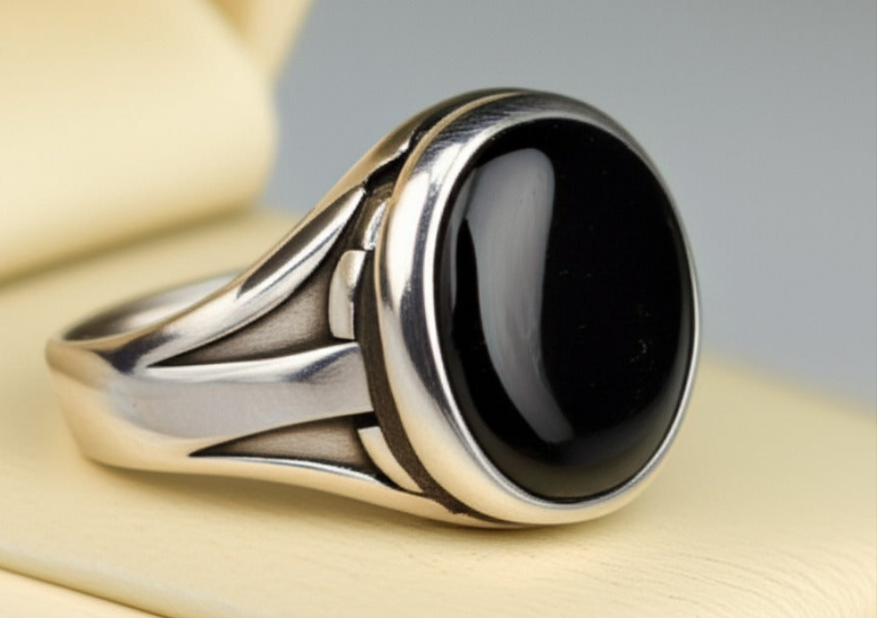 Men's Black Agate Ring