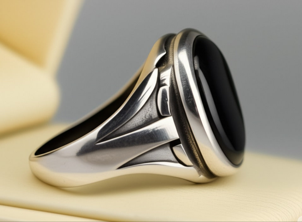 Men's Black Agate Ring