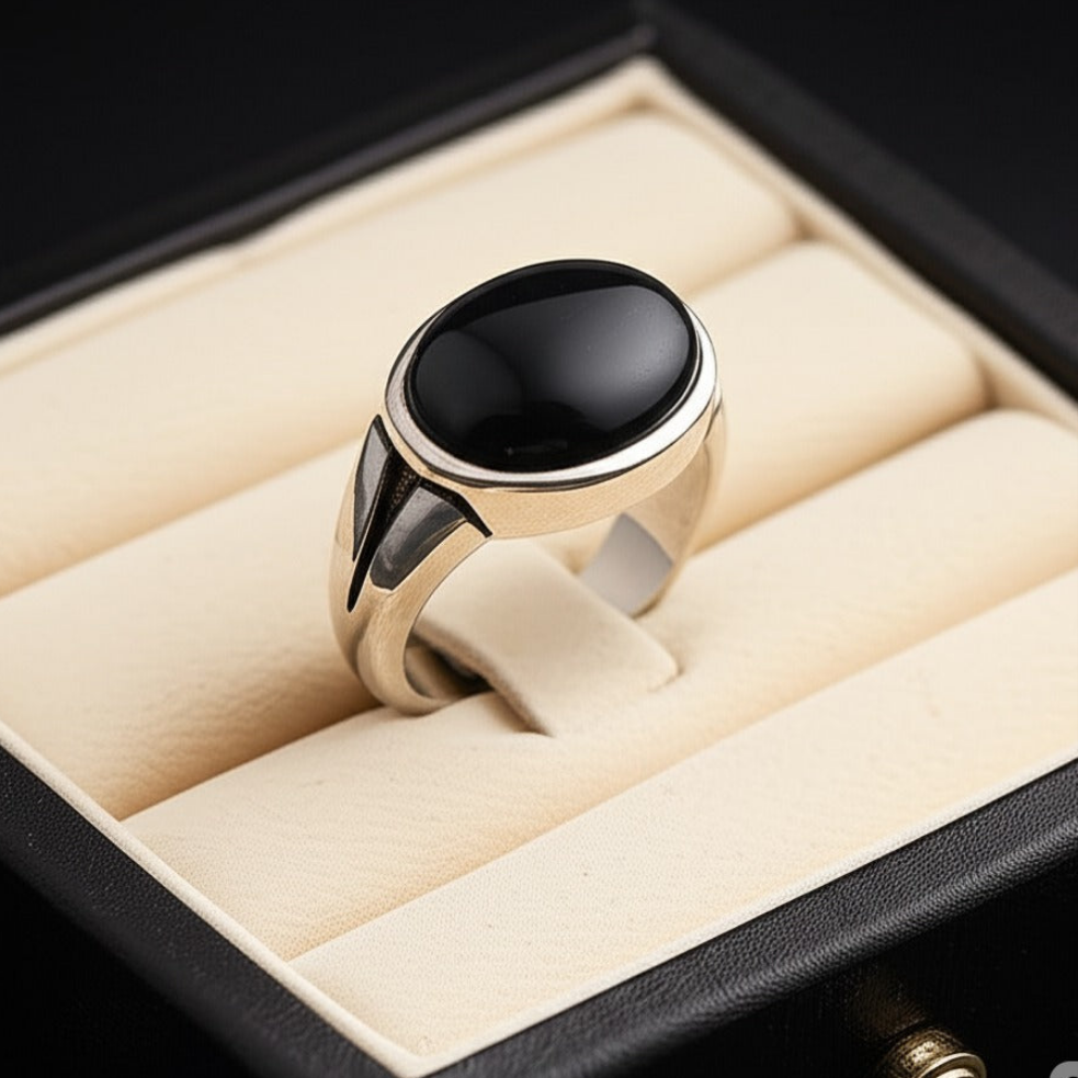 Men's Black Agate Ring