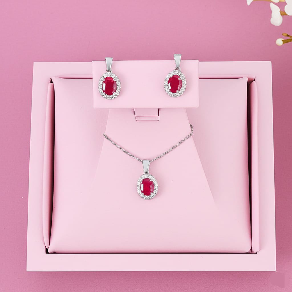 women's luxury white gold diamond ruby necklace set
