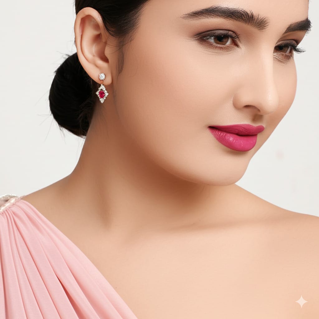Women's luxury gold ruby earrings