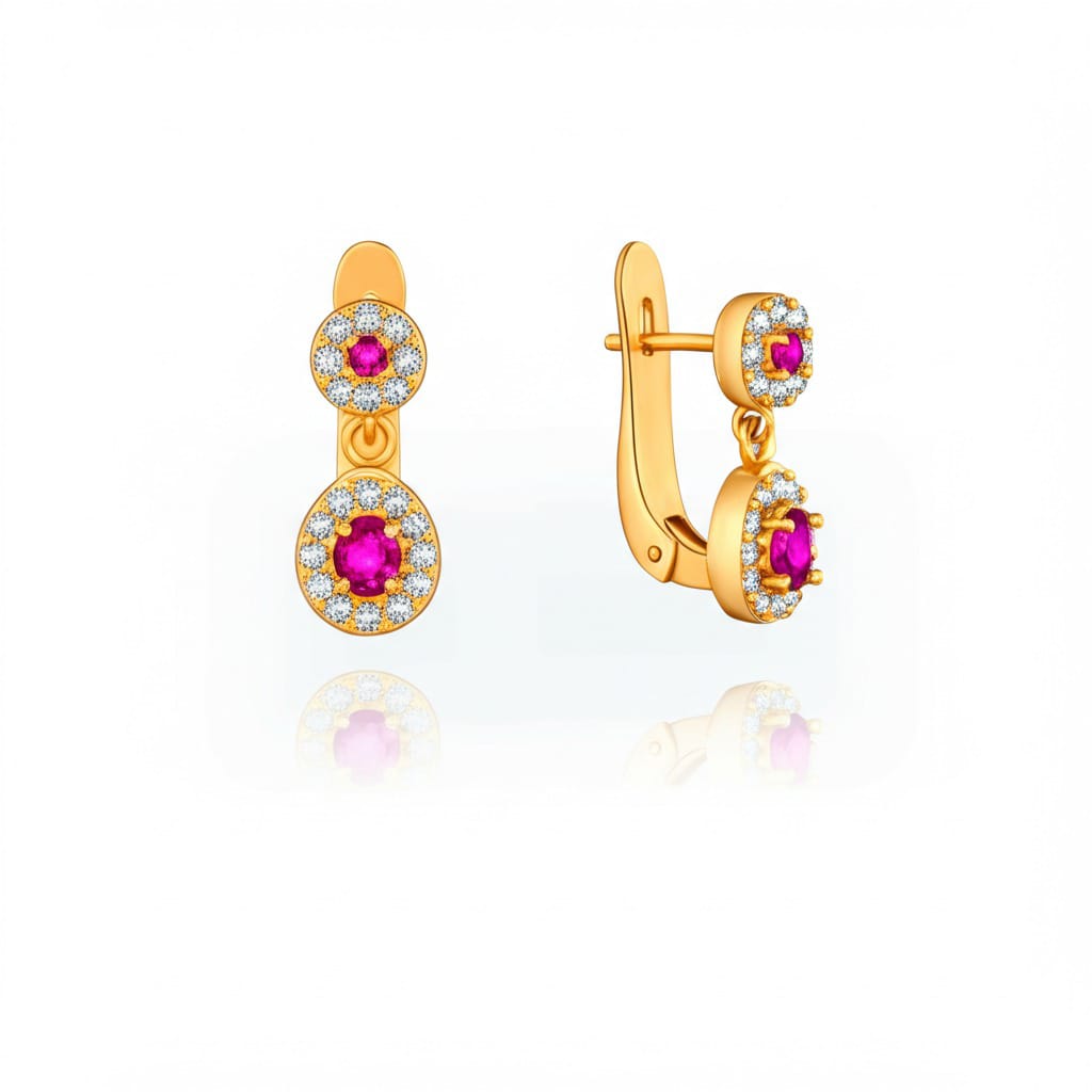 Women's luxury gold diamond ruby earrings