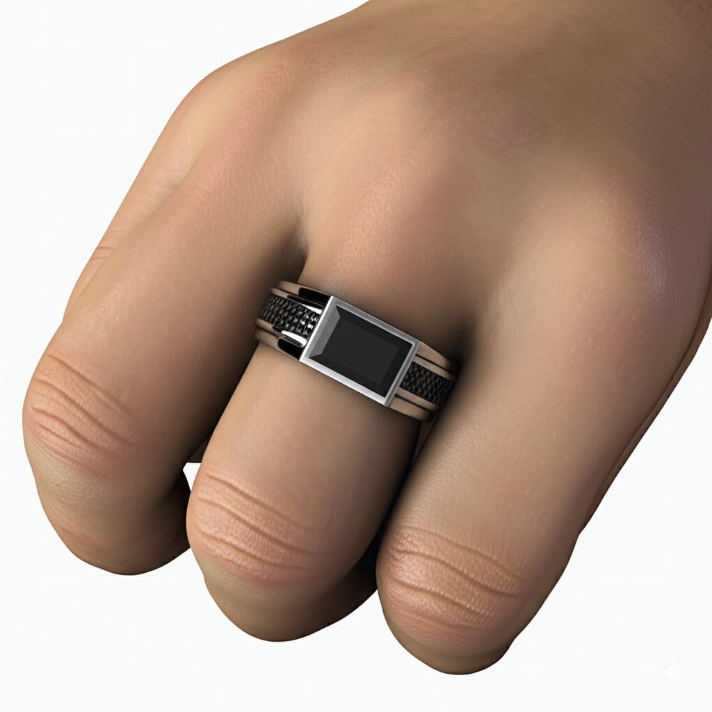 Men's black tourmaline ring