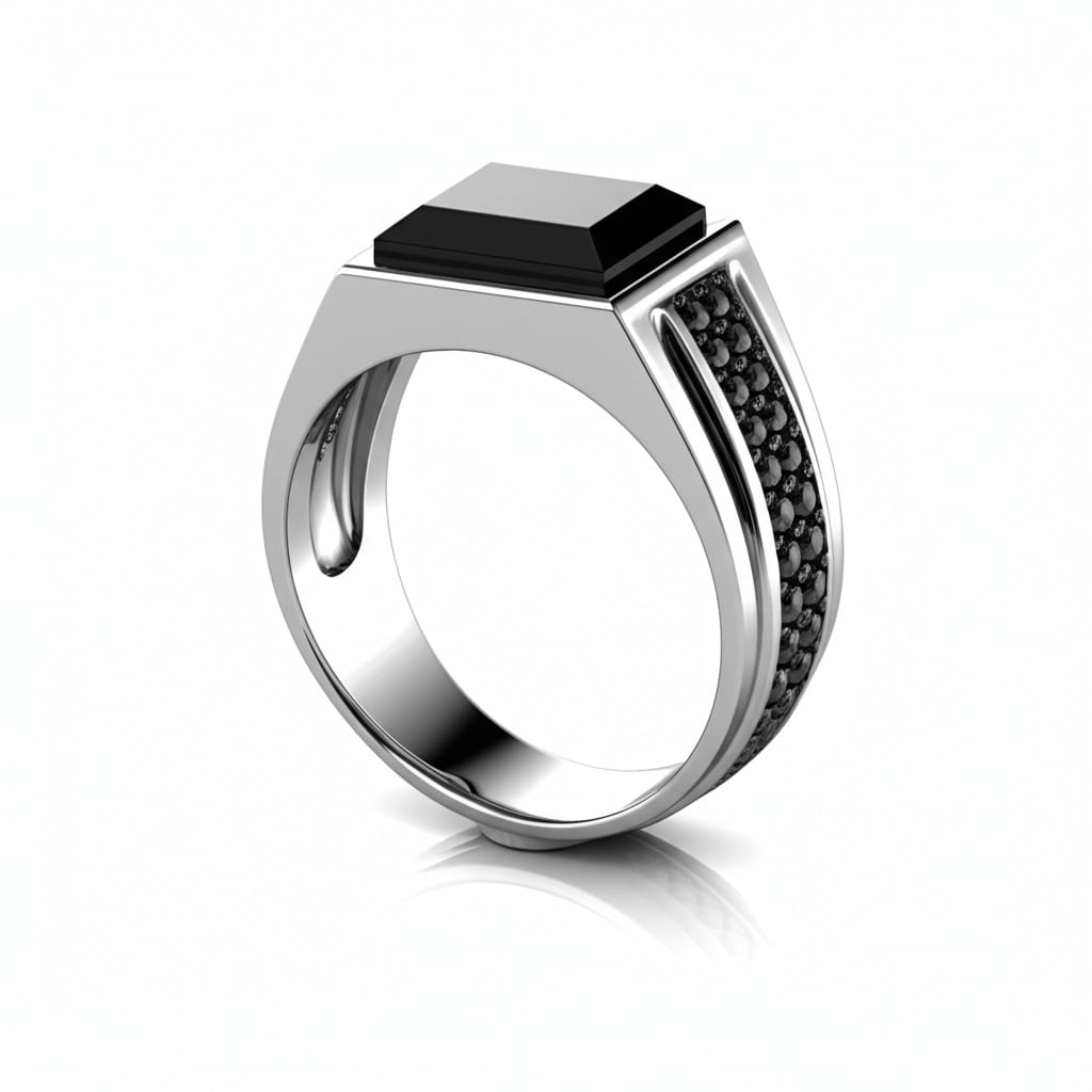 Men's black tourmaline ring
