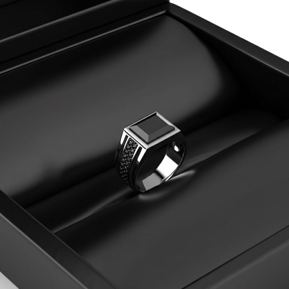 Men's black tourmaline ring