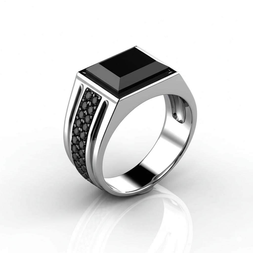 Men's black tourmaline ring