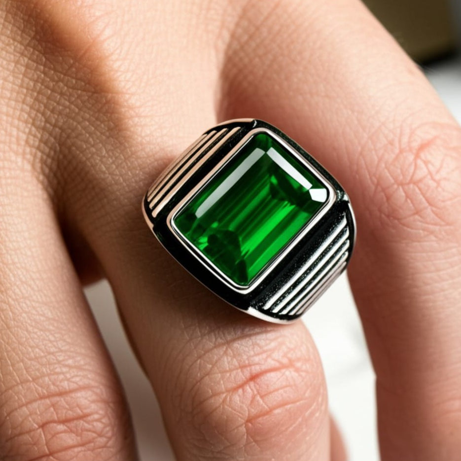 Men's green tourmaline ring