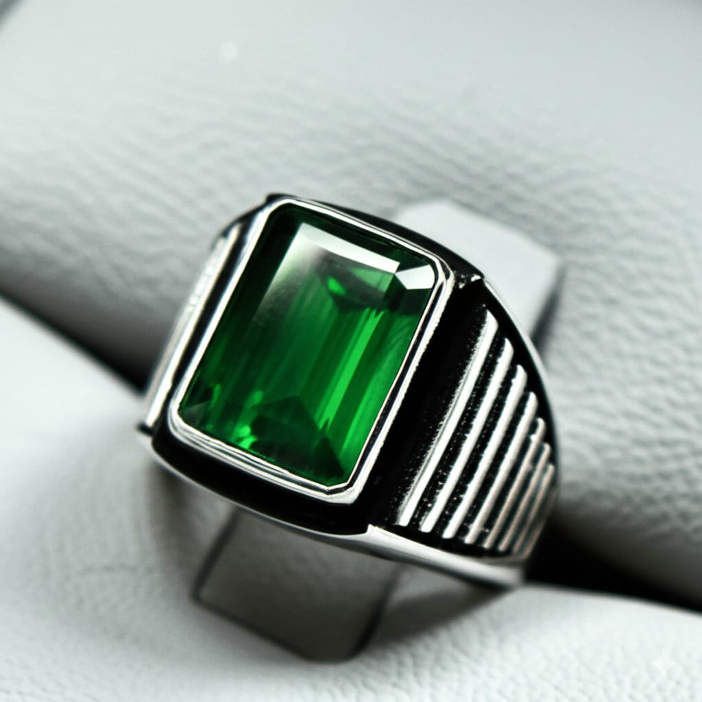 Men's green tourmaline ring