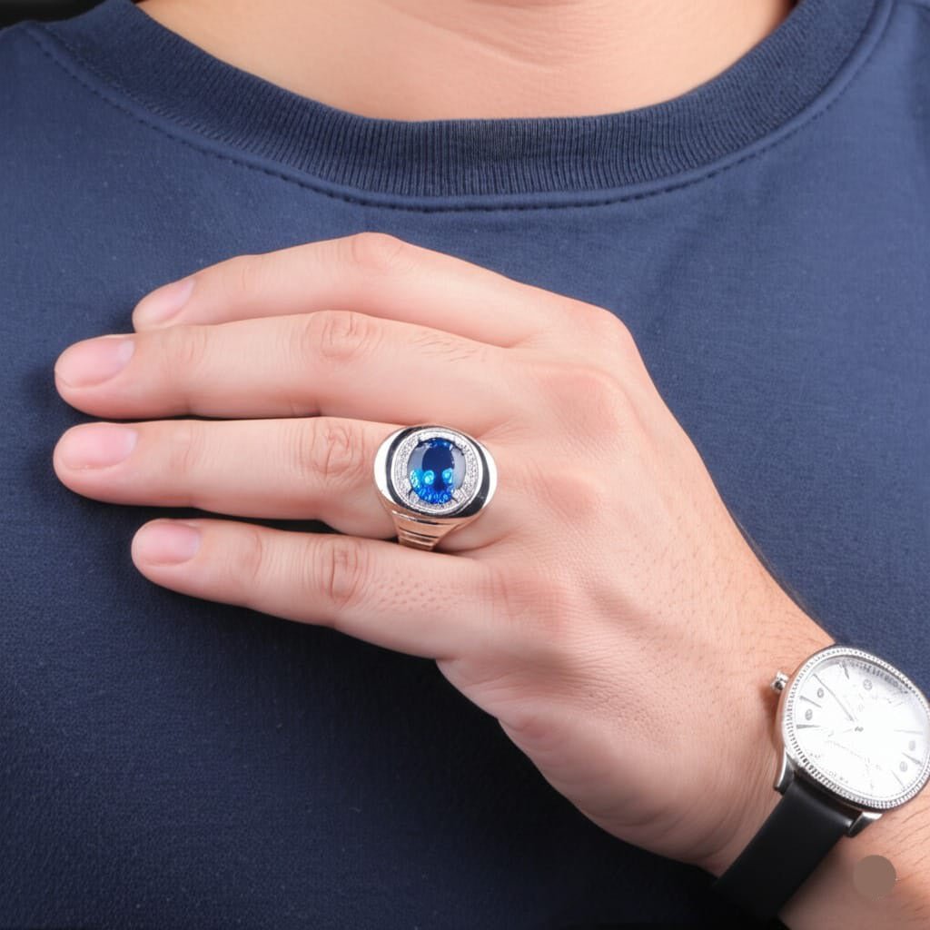 Men's blue topaz ring
