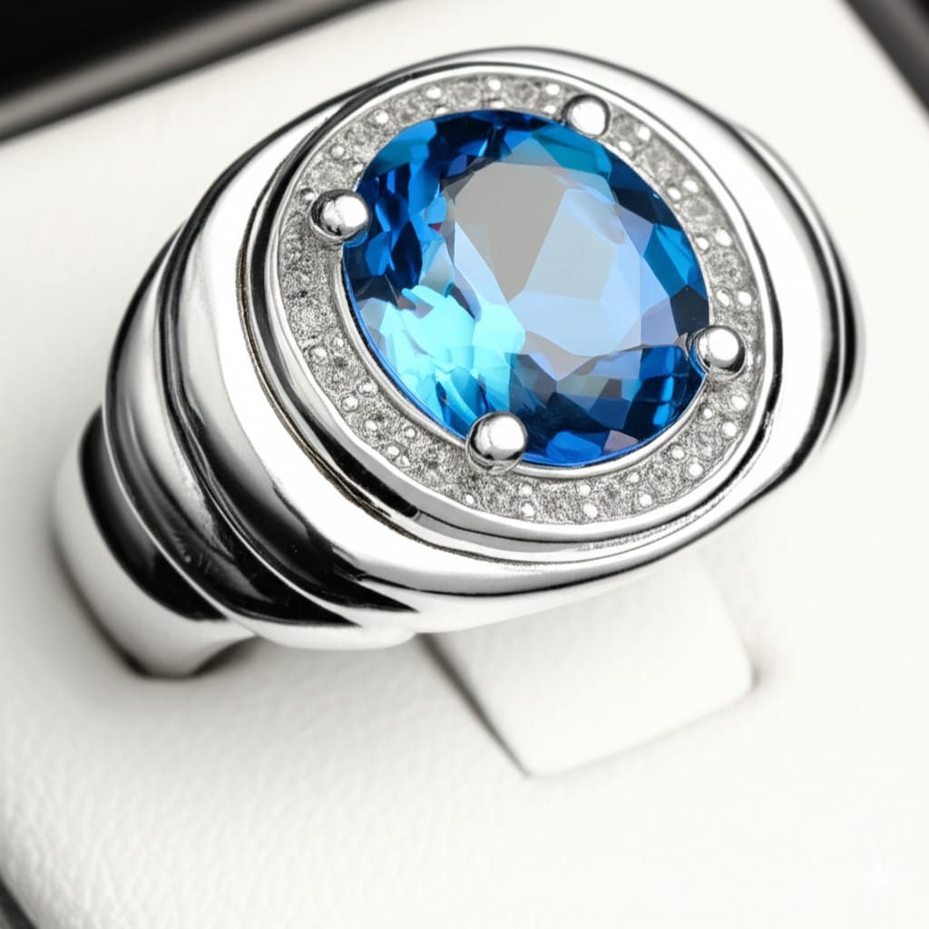 Men's blue topaz ring