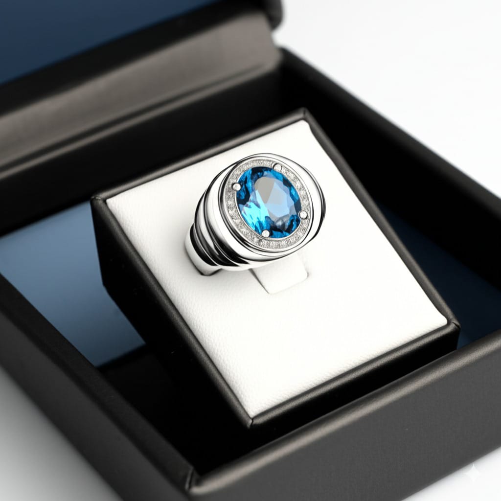 Men's blue topaz ring