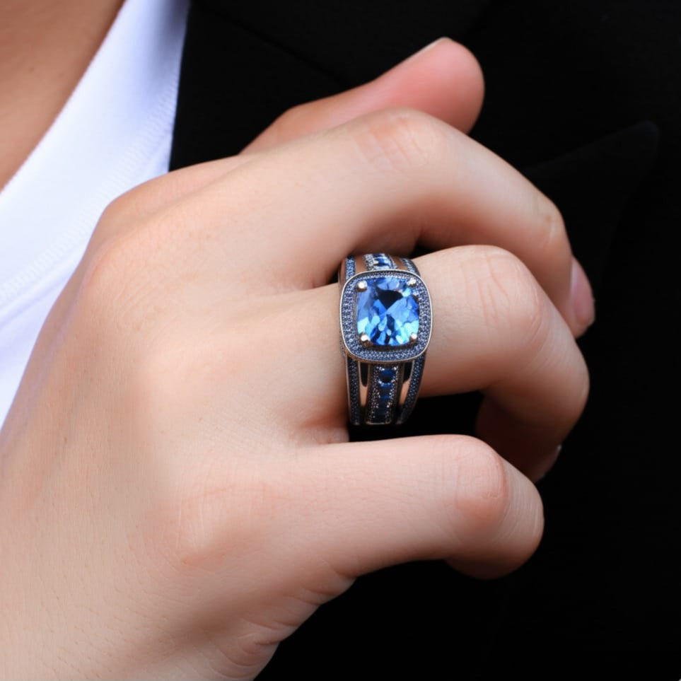 Men's blue topaz ring