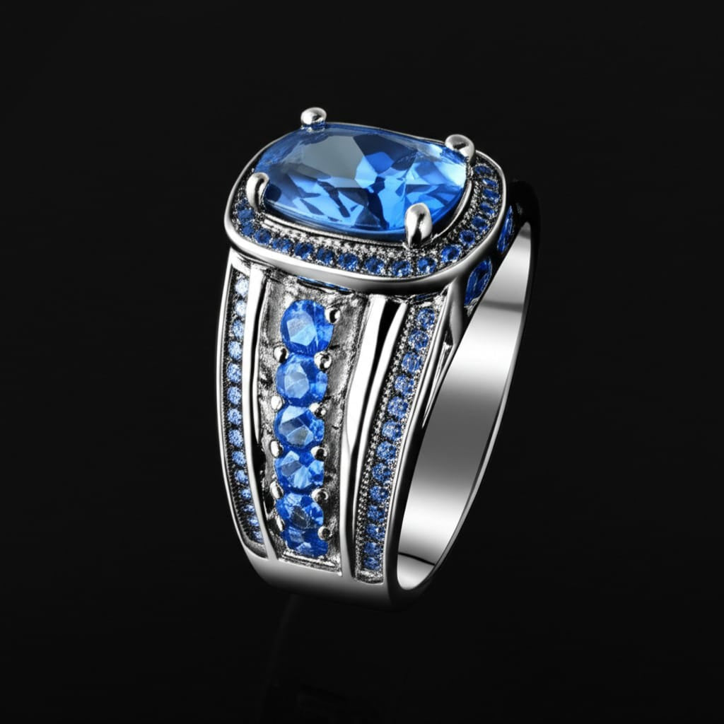 Men's blue topaz ring
