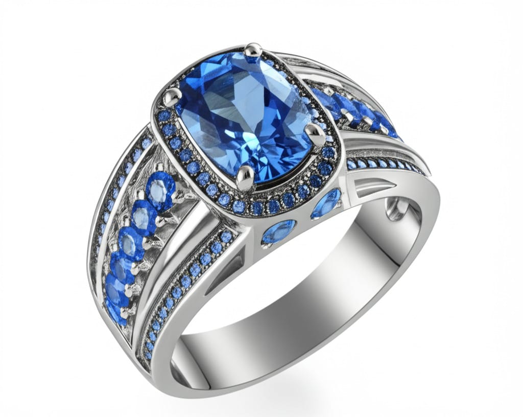 Men's blue topaz ring
