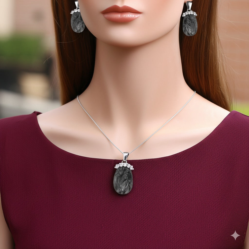 Women's black Rutile Quartz jewelry set