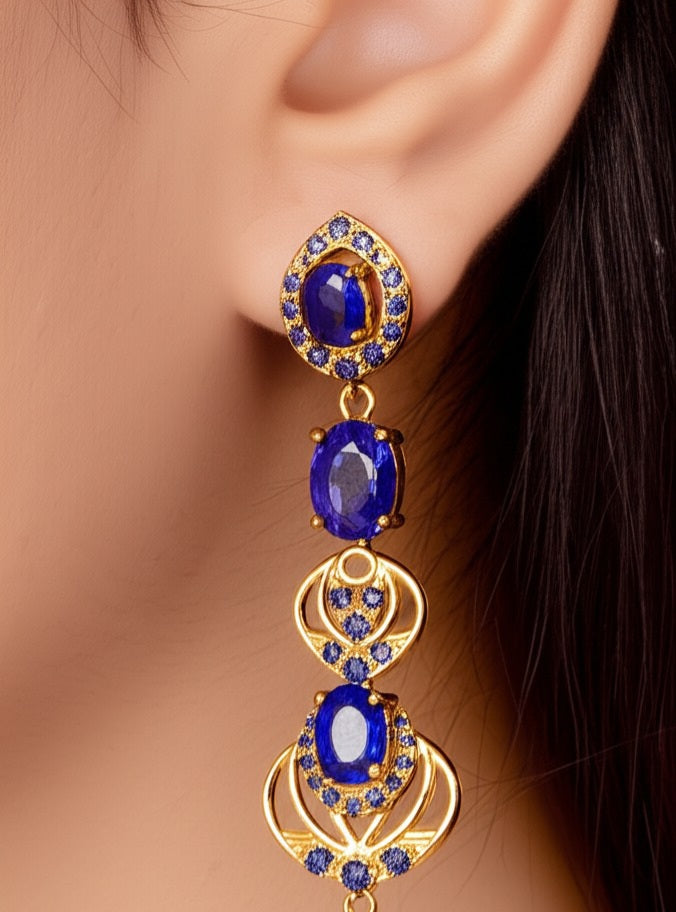 Women's luxury gold earrings (blue sapphire)