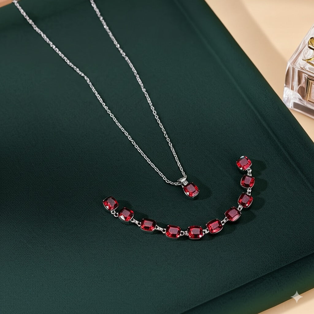 Women's red garnet jewelry set