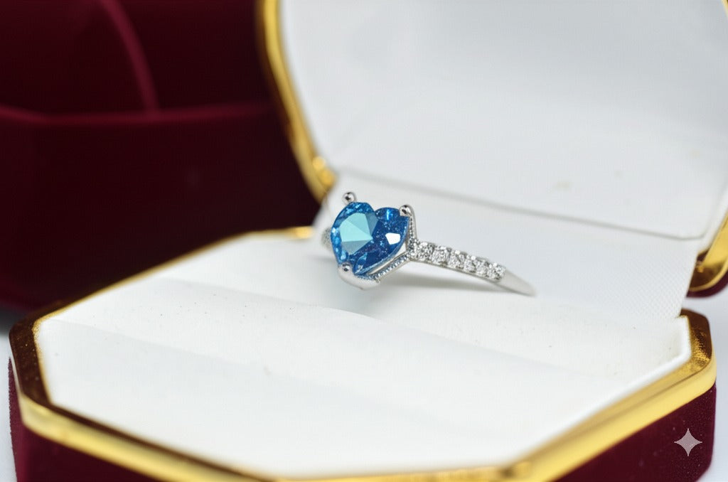 Swiss blue topaz and diamond engagement ring