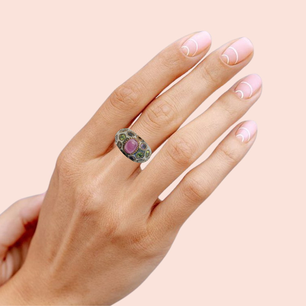 Lady's star Ruby Ring with real multi stones