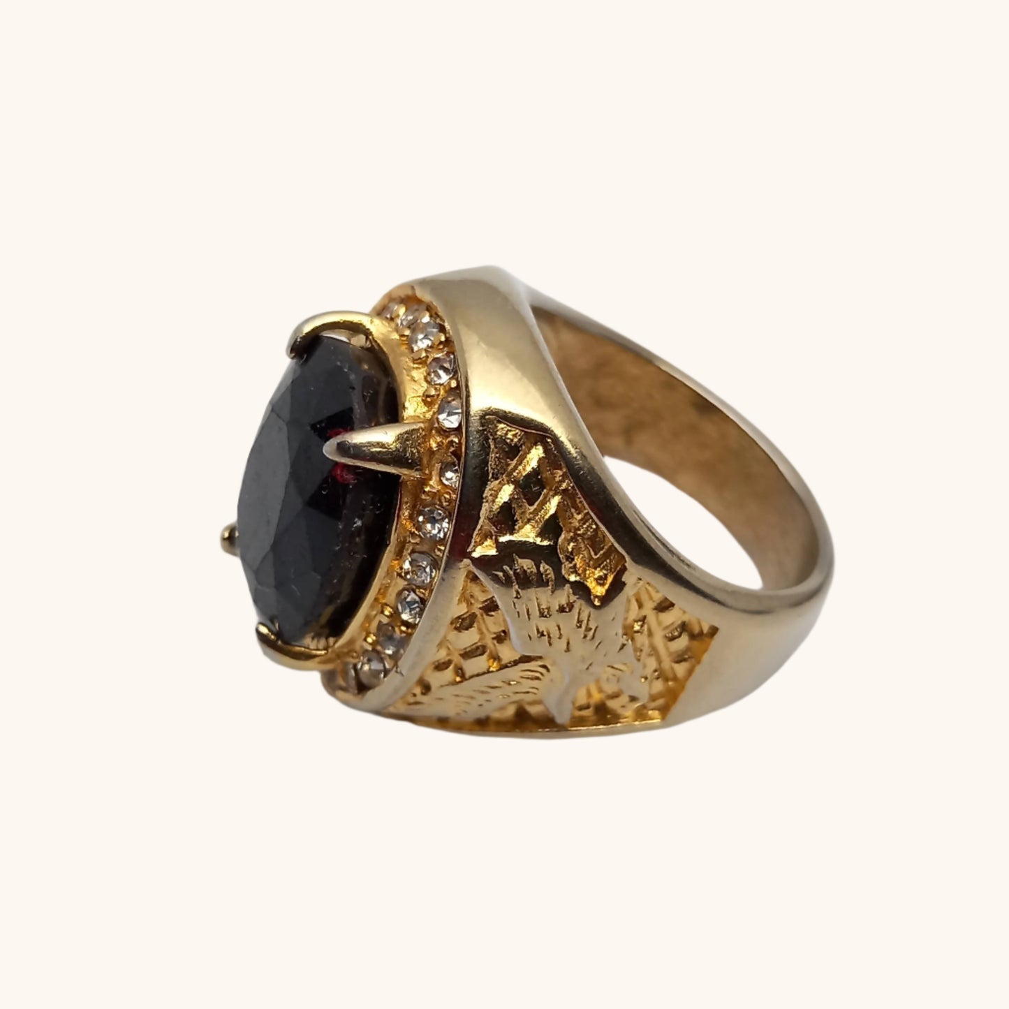 Black Garnet Ring (Gold Plated)