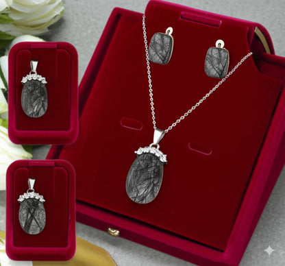 Women's black Rutile Quartz jewelry set